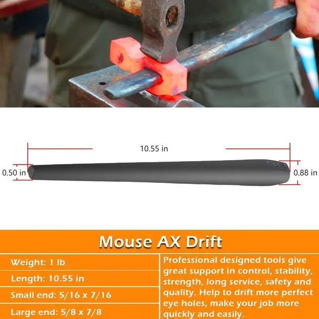 Alt view image 5 of 7 - Blacksmith Drift Kit Blacksmith Hammer Eye Drift Tool Set Includes Knifemakers Tomahawk, Large Hammer and Mouse Axe Drift, Blacksmith Forging Tools, 3PCS