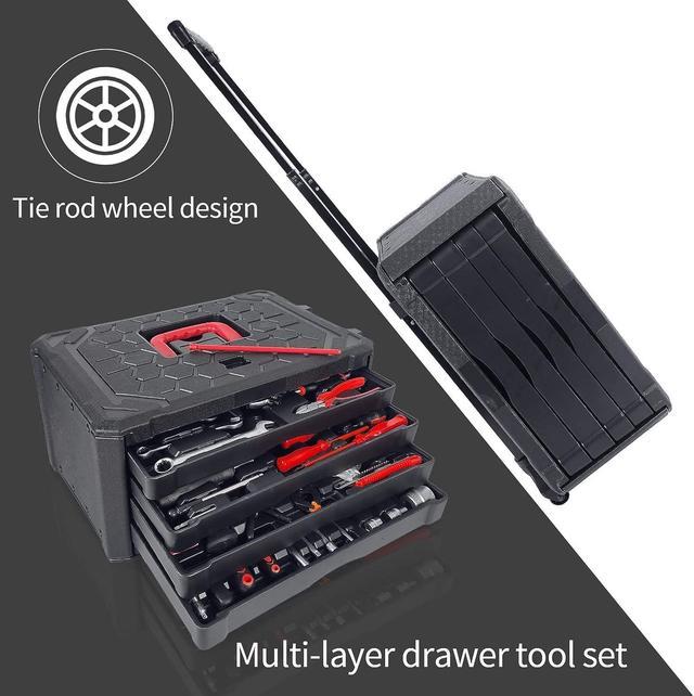 188-Piece Tool Set with Wheels, Tool Kit with Rolling Tool Box, Four-Layer  Tool Kit, Toolbox Storage Case with Drawer, Complete Household Tool Kit