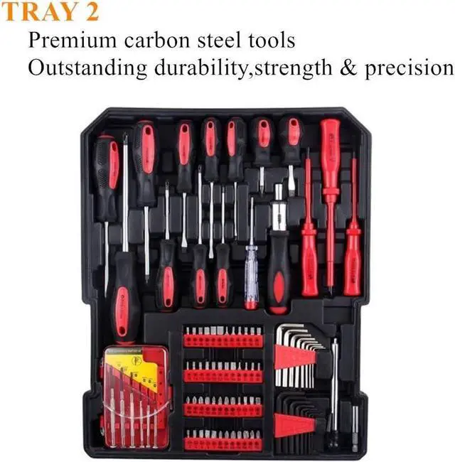Alt view image 3 of 6 - FLZOSPER 799-Piece Sturdy Tool Set with Rolling Wheels Aluminum Trolley Case, General Household Tool Kit, Auto Repair Tool Set Toolbox and Wheels