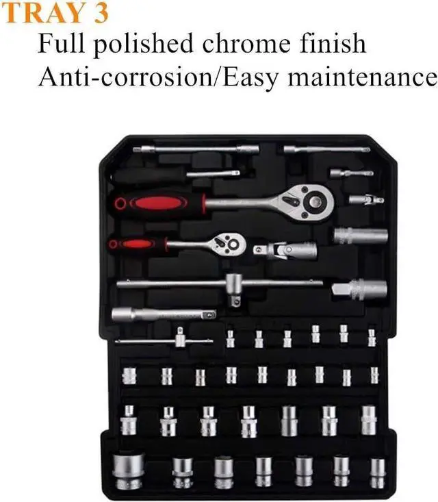 Alt view image 4 of 6 - FLZOSPER 799-Piece Sturdy Tool Set with Rolling Wheels Aluminum Trolley Case, General Household Tool Kit, Auto Repair Tool Set Toolbox and Wheels