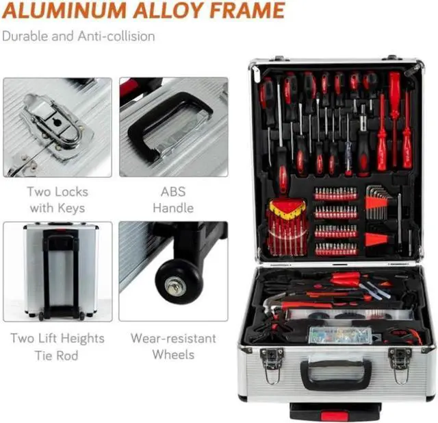 Alt view image 6 of 6 - FLZOSPER 799-Piece Sturdy Tool Set with Rolling Wheels Aluminum Trolley Case, General Household Tool Kit, Auto Repair Tool Set Toolbox and Wheels