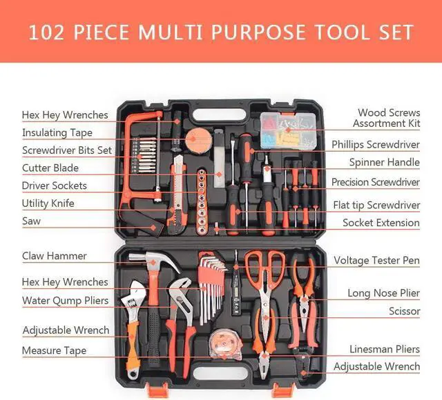 Alt view image 4 of 7 - SONGWAY Small Household Mechanic Tool Set - 102 Piece Tool Box Set, Home Basic Tool Kit, Mechanic Hand Tool Kit, General Tool Kit for Home