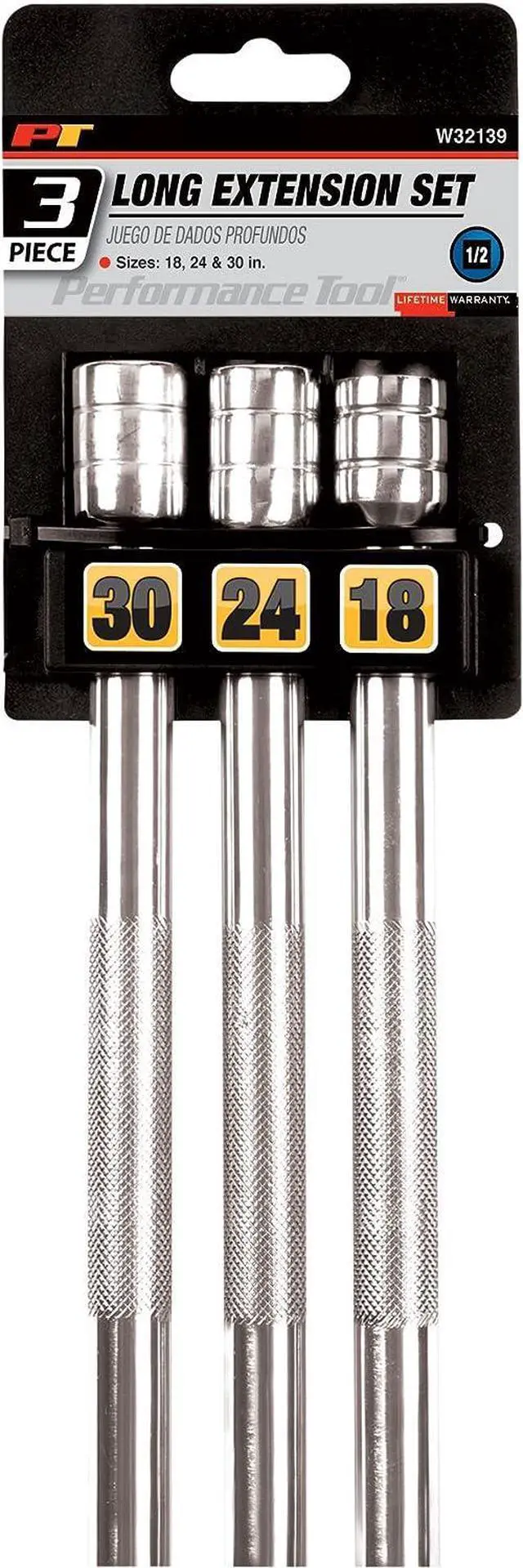 Main image of Performance Tool W32139 1/2-Inch Drive Long Extension Set, 3-Piece