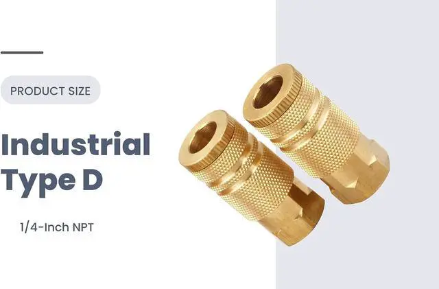 Alt view image 3 of 3 - T TANYA HARDWARE Coupler and Plug Kit (14 Piece), Industrial Type D, 1/4 in. NPT, Solid Brass Quick Connect Air Hose Fittings Set