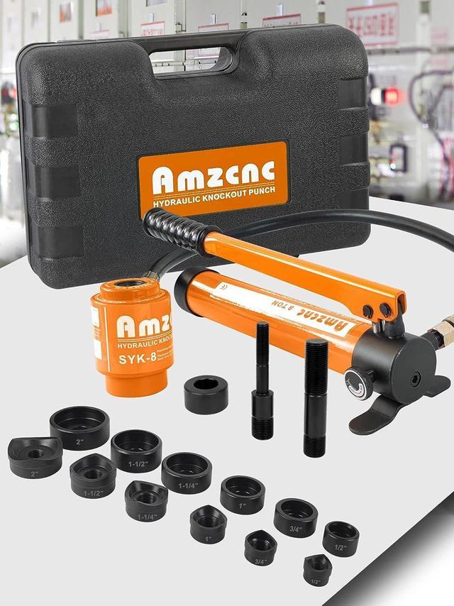 AMZCNC 8 Ton 1/2 to 2 Hydraulic Knockout Punch Driver Tool Kit Electrical  Conduit Hole Cutter Set KO Tool Kit with 6 Dies Hole Complete Tool  (Knockout Punches) (8T1/2~2) 