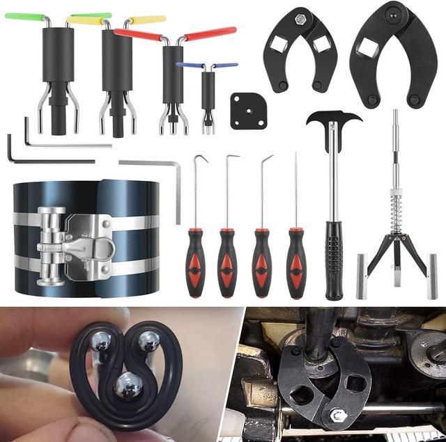Main image of Hydraulic Cylinder Repair Tool kit For skid steers, loaders, backhoes Include gland wrench U-seal installer tools Seal puller Smooth type Piston Ring Compressor (17pcs)
