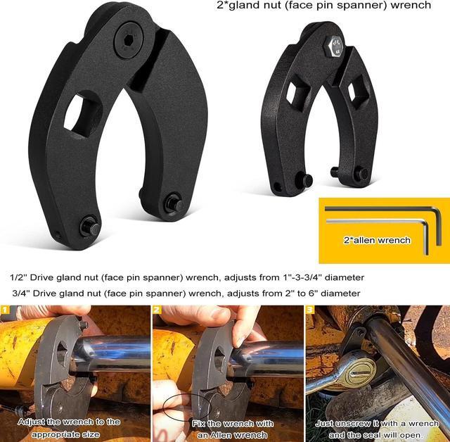 Alt view image 4 of 7 - Hydraulic Cylinder Repair Tool kit For skid steers, loaders, backhoes Include gland wrench U-seal installer tools Seal puller Smooth type Piston Ring Compressor (17pcs)
