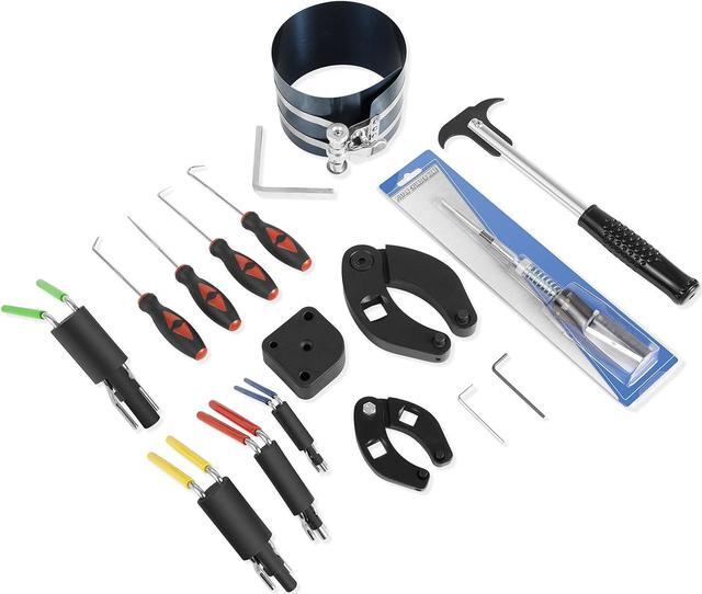 Alt view image 7 of 7 - Hydraulic Cylinder Repair Tool kit For skid steers, loaders, backhoes Include gland wrench U-seal installer tools Seal puller Smooth type Piston Ring Compressor (17pcs)
