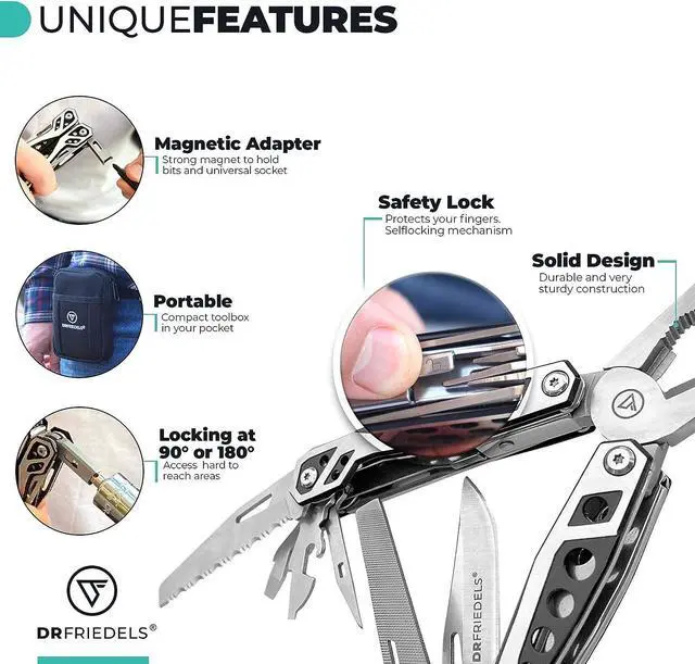 Alt view image 5 of 7 - DRFRIEDELS 22-in-1 Stainless Steel Multitool Safety Lock with Universal Socket