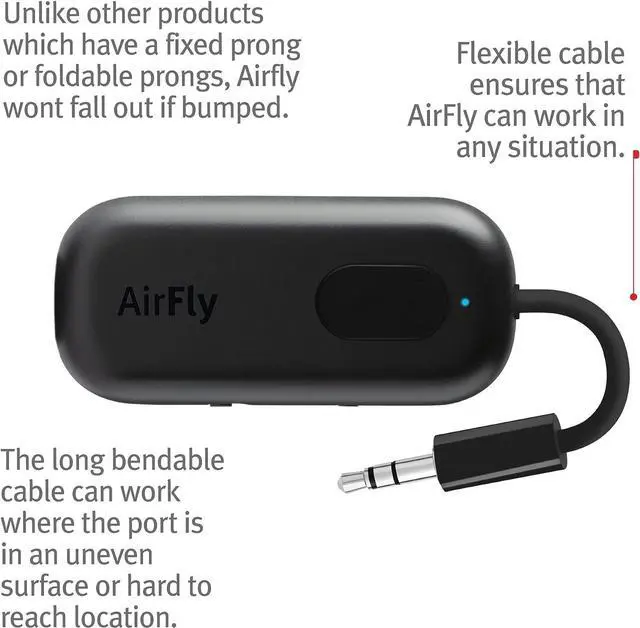 Alt view image 6 of 7 - Twelve South AirFly Pro Bluetooth Wireless Audio Transmitter/Receiver for up to 2 AirPods/Wireless Headphones; Use with Any 3.5 mm Audio Jack, Black