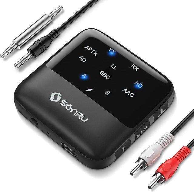 SONRU Bluetooth 5.2 Transmitter Receiver, Bluetooth Audio Receiver, 2 in 1  Wireless Audio Bluetooth Adapter for Car/Headphones/Speaker/TV/PC, Pairs 2  Devices Simultaneously, APTX Low Latency 