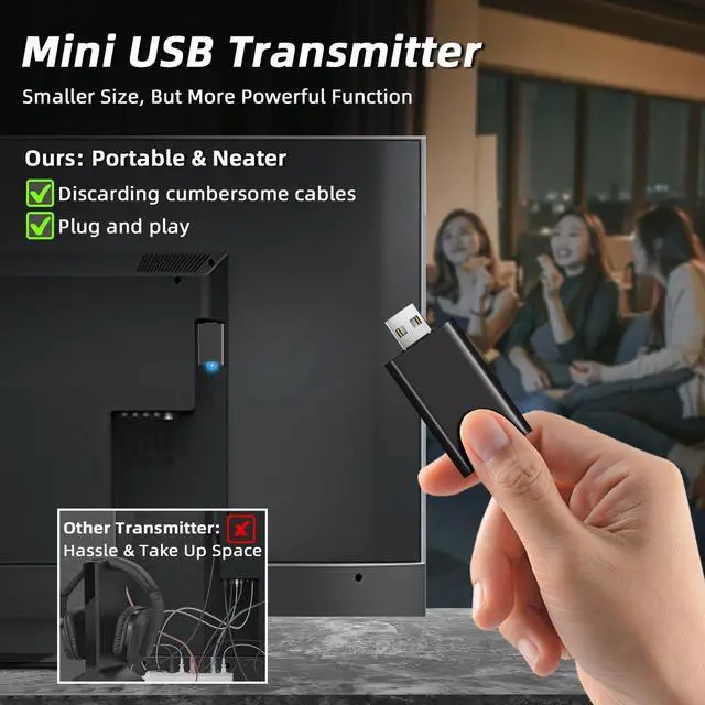 Alt view image 2 of 7 - Wireless Headphones for TV - BKM400 TV Headphones Wireless with Portable Bluetooth USB Transmitter (Optical, AUX, RCA and USB Output), 165FT Farther Range, Enhanced Volume, 20Hrs
