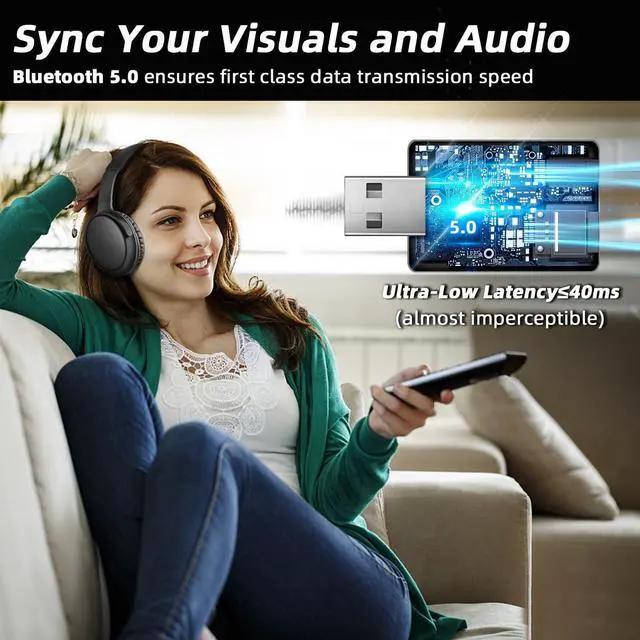 Alt view image 4 of 7 - Wireless Headphones for TV - BKM400 TV Headphones Wireless with Portable Bluetooth USB Transmitter (Optical, AUX, RCA and USB Output), 165FT Farther Range, Enhanced Volume, 20Hrs