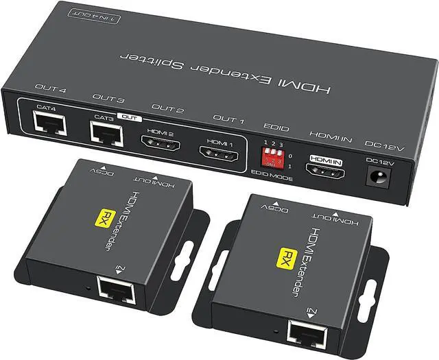 Main image of VPFET HDMI Extender Splitter 1 in 2 Out Over Cat5e or 6 Ethernet Adapter Up to 165FT HD1080P60Hz with Loop Support EDID Copy Settings HDCP