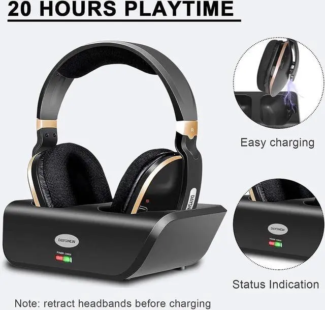 Alt view image 2 of 7 - Daysnew Wireless Headphones for TV with 2.4G RF Transmitter charging Dock, 100FT Range, Plug and Play, High Volume TV headphones wireless for seniors, 20Hrs Playtime, No Delay, Support Optical/RCA/AUX
