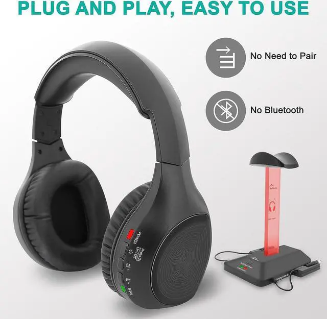 Alt view image 4 of 7 - WallarGe Wireless Headphones for TV Watching with 5.8GHz RF Transmitter Charging Dock, Over-On Ear TV Headphones Wireless for 25Hrs Playtime and No Lip-Sync Delay, Plug & Play