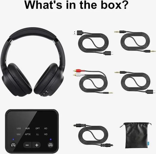 Alt view image 6 of 7 - Soundodo Bluetooth TV headphones,Wireless Headphones for Tv with Bluetooth 5.3 Transmitter,50H Playtime,wireless headphones set for tv watching with Dual Link,Optical,RCA,AUX,No Delay,165ft Long Range