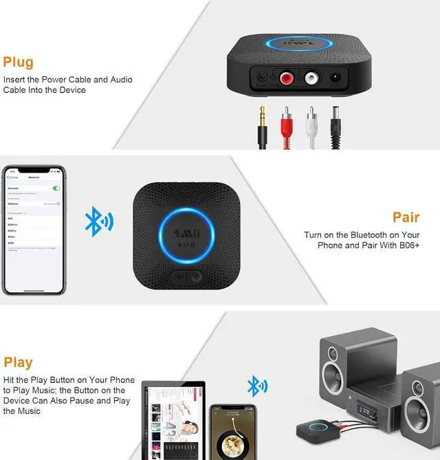 Alt view image 5 of 6 - [Upgraded] 1Mii B06 Plus Bluetooth Receiver, HiFi Wireless Audio Adapter, Bluetooth 5.1 Receiver with 3D Surround aptX HD aptX Low Latency for Home Music Streaming Stereo System