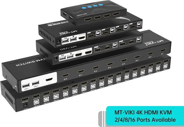 Alt view image 2 of 6 - KVM Switch 4 Port, MT-VIKI HDMI KVM Switch for 4 Computers Share One HD 4K Monitor and 3 USB Devices Keyboard Mouse Printer, Including 4 KVM Cables and Wire-Desktop Controller