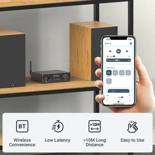 Alt view image 4 of 7 - Arylic B50 SE Bluetooth 5.1 Stereo Audio Amplifier Receiver 2.1 Channel Mini Class D Integrated Amp for Home Speakers 50W x 2, TPA3116D2 Chip, Stabilized & Long Range, Go Control APP & Easy control EQ