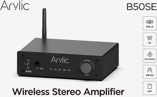 Alt view image 7 of 7 - Arylic B50 SE Bluetooth 5.1 Stereo Audio Amplifier Receiver 2.1 Channel Mini Class D Integrated Amp for Home Speakers 50W x 2, TPA3116D2 Chip, Stabilized & Long Range, Go Control APP & Easy control EQ