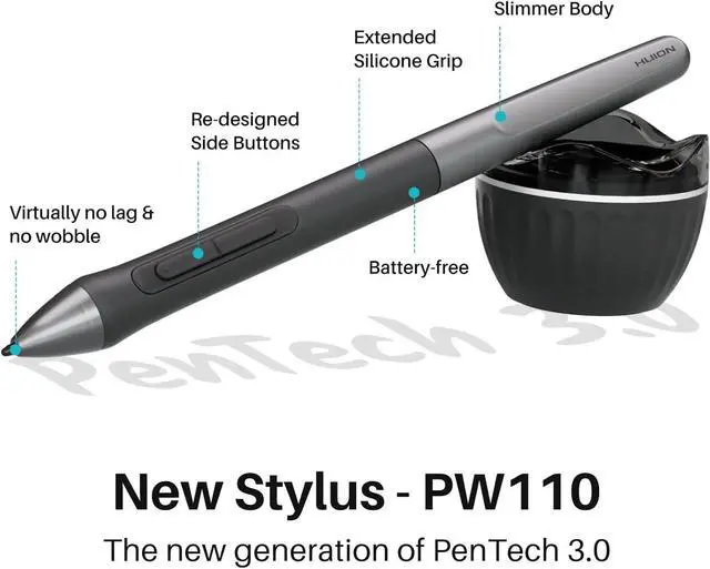 Alt view image 2 of 7 - 2023 HUION Inspiroy 2 Large Drawing Tablet with Scroll Wheel 3-Set 8 Customized Keys Battery-Free Stylus for Digital Art, Design, Sketch, 10x6inch Graphics Tablet Works with Mac, PC & Mobile, Black