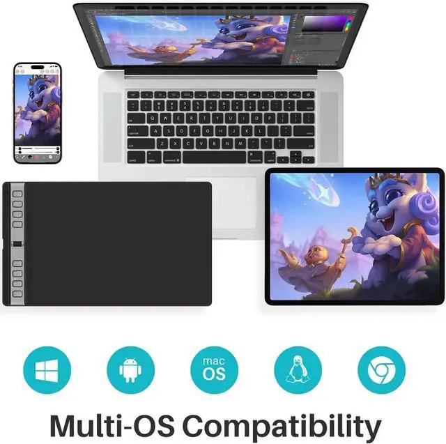 Alt view image 5 of 7 - 2023 HUION Inspiroy 2 Large Drawing Tablet with Scroll Wheel 3-Set 8 Customized Keys Battery-Free Stylus for Digital Art, Design, Sketch, 10x6inch Graphics Tablet Works with Mac, PC & Mobile, Black