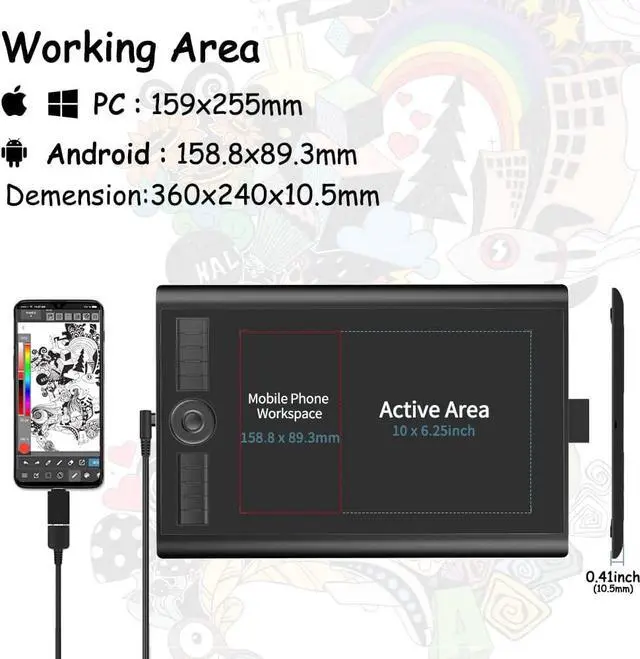 Alt view image 6 of 7 - Drawing Tablet GAOMON M10K PRO 10 x 6.25 inches Large Graphic Tablet, Digital Art Tablet Supports Tilt & Radial Function with 10 Shortcut Keys, Battery-Free Stylus, Work with Mac, Windows & Android