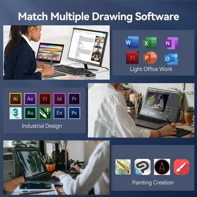 Alt view image 6 of 7 - Graphics Drawing Tablet, UGEE S640 Digital Drawing Pad with 10 Hot Keys, 6.5x4 inch Pen Tablet with 8192 Levels Battery-Free Stylus Support Android/Windows/Mac OS/Chrome OS/Linux