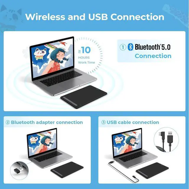 Alt view image 3 of 7 - XPPen Deco LW Wireless Drawing Tablet- 10x6 Bluetooth Graphic Tablet with Battery-Free X3 Digital Stylus Wireless Drawing PAD Compatible with Chrome, Windows 11, Linux, Mac, and Android (Black)