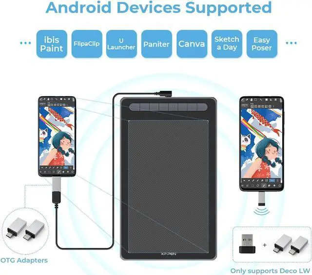 Alt view image 5 of 7 - XPPen Deco LW Wireless Drawing Tablet- 10x6 Bluetooth Graphic Tablet with Battery-Free X3 Digital Stylus Wireless Drawing PAD Compatible with Chrome, Windows 11, Linux, Mac, and Android (Black)