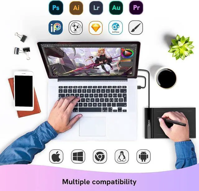 Alt view image 6 of 7 - Drawing Tablet,VEIKK S640 Digital Graphics Tablet, 6x4 Inch Ultra-Thin Portable OSU! Tablet, Battery-Free Stylus for OSU! Game and Teaching Online Classes,Support Windows Mac Linux Chrome Android OS