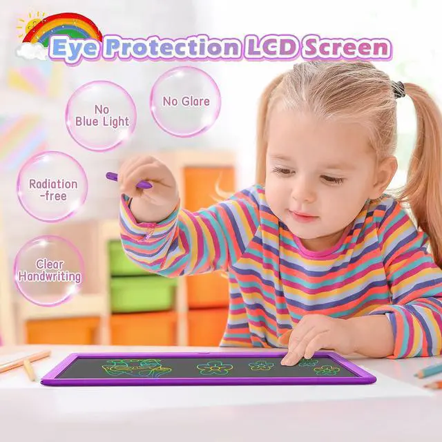 Alt view image 3 of 7 - GIGART LCD Writing Tablet for Kids 15" Drawing Board Reusable Electronic Doodle Pad Portable Scribbler Boards Doodle Board for Kids Ages 4-8Purple