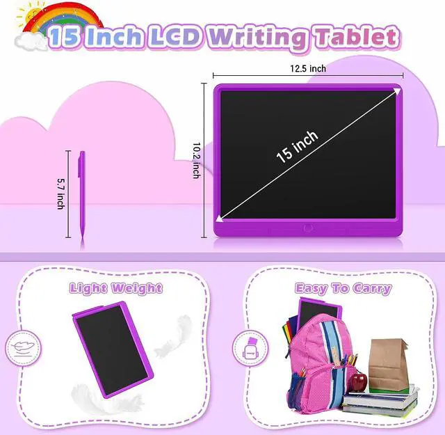 Alt view image 5 of 7 - GIGART LCD Writing Tablet for Kids 15" Drawing Board Reusable Electronic Doodle Pad Portable Scribbler Boards Doodle Board for Kids Ages 4-8Purple
