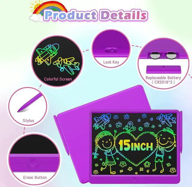 Alt view image 4 of 7 - GIGART LCD Writing Tablet for Kids 15" Drawing Board Reusable Electronic Doodle Pad Portable Scribbler Boards Doodle Board for Kids Ages 4-8Purple