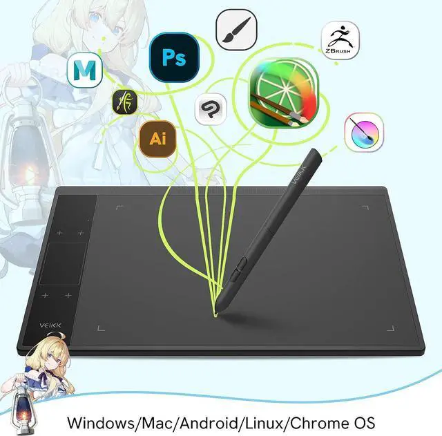 Alt view image 6 of 7 - Digital Graphics Drawing Tablet VEIKK A30, 4 Touch Keys 1 Touch Panel, Linux Support, 10x6 Inch Drawing Pad with 8192 Levels Battery-Free Pen Electronic Writing Tablet for PC/Android/Mac OS