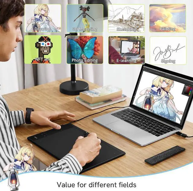 Alt view image 7 of 7 - Digital Graphics Drawing Tablet VEIKK A30, 4 Touch Keys 1 Touch Panel, Linux Support, 10x6 Inch Drawing Pad with 8192 Levels Battery-Free Pen Electronic Writing Tablet for PC/Android/Mac OS