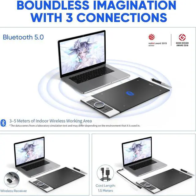 Alt view image 2 of 7 - XPPen Deco Pro MW Bluetooth Graphics Tablet 11×6 Inches Wireless Drawing Tablets Painting Pen Tablet for Drawing and Remote Learning (Deco Pro MW)