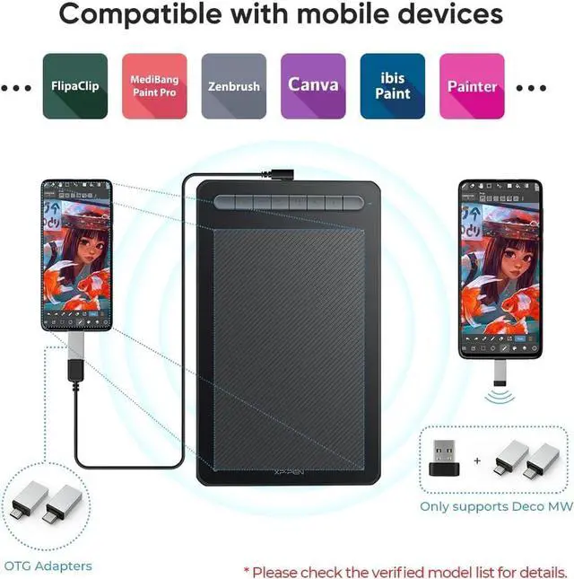 Alt view image 3 of 7 - Drawing Tablet Deco MW Bluetooth Wireless Computer Graphics Tablet, Battery-Free X3 Stylus and 8 Shortcut Keys, Compatible with Chrome OS, Windows 7/8/10/11, Linux, Mac, Android (8x5 in, Black)