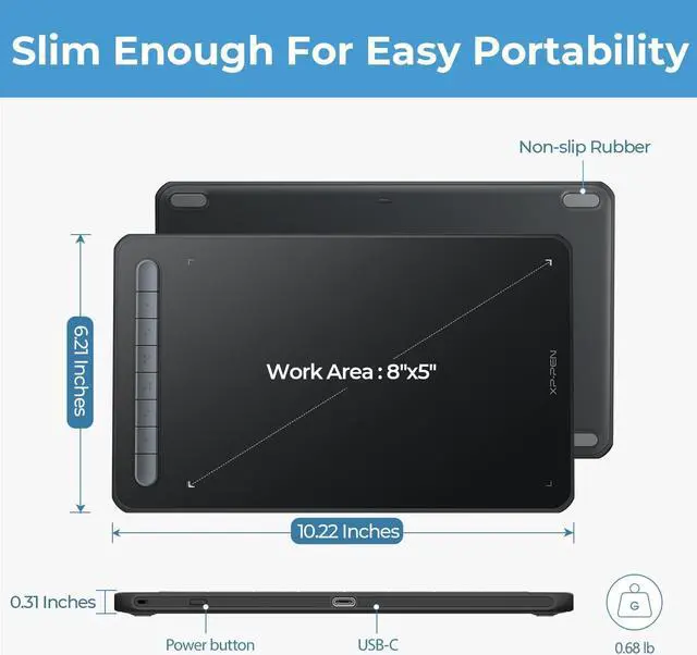 Alt view image 7 of 7 - Drawing Tablet Deco MW Bluetooth Wireless Computer Graphics Tablet, Battery-Free X3 Stylus and 8 Shortcut Keys, Compatible with Chrome OS, Windows 7/8/10/11, Linux, Mac, Android (8x5 in, Black)