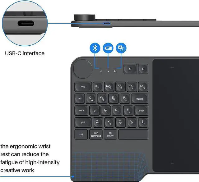 Alt view image 5 of 7 - Wireless Drawing Tablet HUION Inspiroy Keydial KD200 Bluetooth Graphic Tablet with Keyboard Dial 5 Customized Express Keys Battery-Free Pen, 8.9x5.6 inch Art Tablet Compatible with Windows,Mac,Android