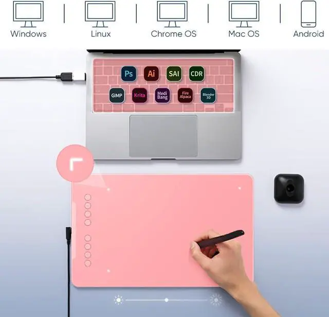 Alt view image 2 of 7 - Drawing Tablet-XPPen Deco 01 V2 10x6.25 Inch Graphics Tablet Digital Drawing Tablet for Chromebook with 8192 Levels Pressure Battery-Free Stylus and 8 Shortcut Keys (Pink)