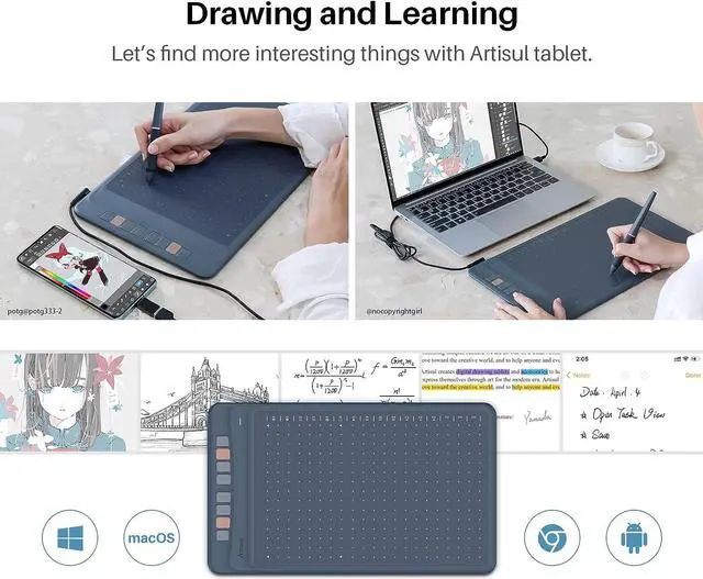 Alt view image 3 of 7 - Artisul A1201 Drawing Tablet 12 Inch Graphics Drawing Tablet 8192 Levels Pressure Battery-Free Stylus Digital Drawing Tablet for Windows/macOS/Chromebook/Android with 8 Shortcut Keys