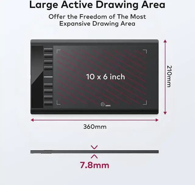 Alt view image 2 of 7 - UGEE M708 V3 Graphics Drawing Tablet,10X6 Inches Digital Drawing Tablet with 8 Hot Keys 8192 Levels Pen Compatible with Chromebook, Linux, Windows 7/8/10/11, macOS 10.10