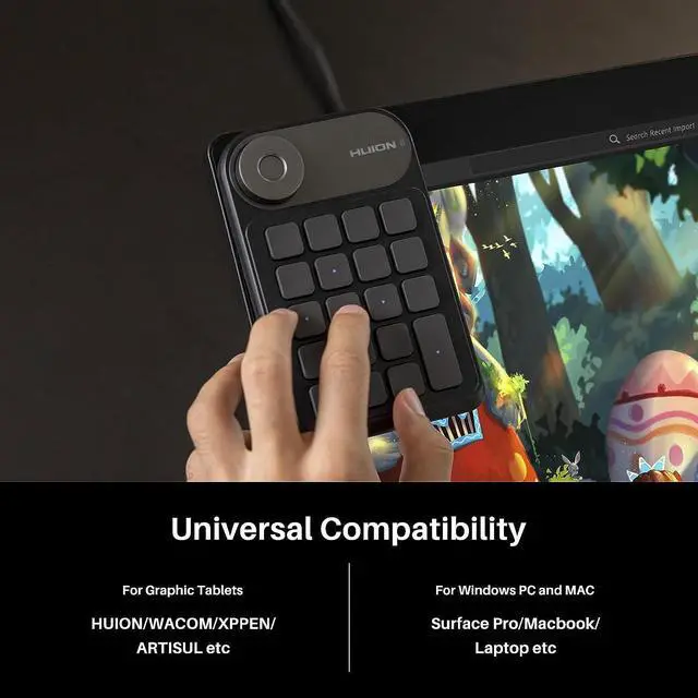 Alt view image 6 of 7 - HUION Keydial Mini Bluetooth Programmable Keypad with Dial 5 Keys Anti-ghosting 18 Customized Keys, Wireless Shortcut Keyboard for Drawing Tablet, PC, MacBook, Surface Pro, Laptops