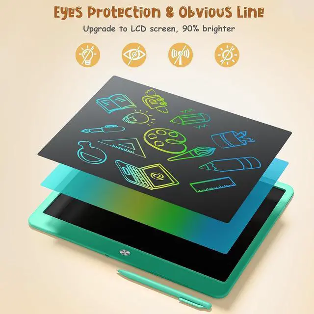 Alt view image 4 of 7 - Kidopire LCD Writing Tablet for Kids, 15 Inch Large Screen Doodle Board Drawing Writing Tablet Board, Educational Toddler Toys Birthday Gift School Office Notes for 3-12+ Year Old Girls Boys, Green