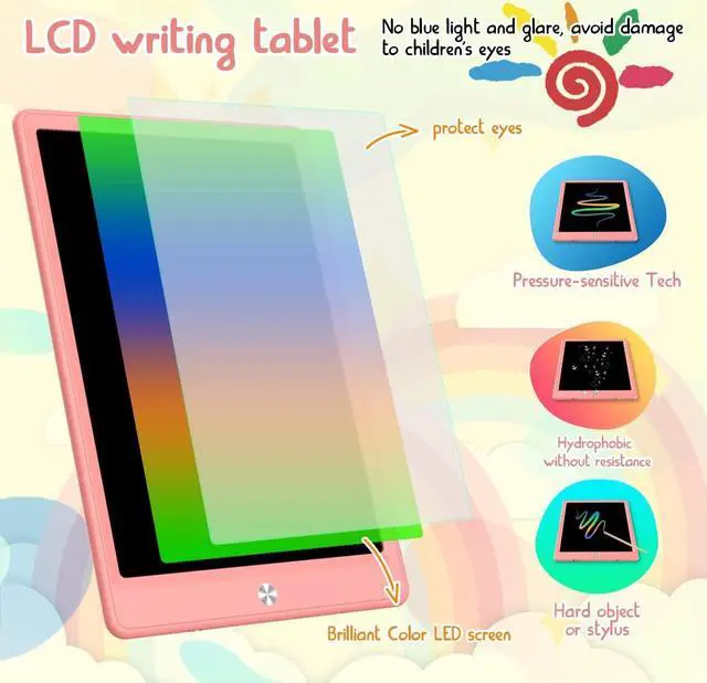 Alt view image 4 of 7 - LCD Writing Tablet Doodle Board, Colorful Drawing Pad, Electronic Drawing Tablet, Drawing Pads,Travel Gifts for Kids Ages 3 4 5 6 7 8 Year Old Girls Boys (10.5 inch, Pink&Pink)
