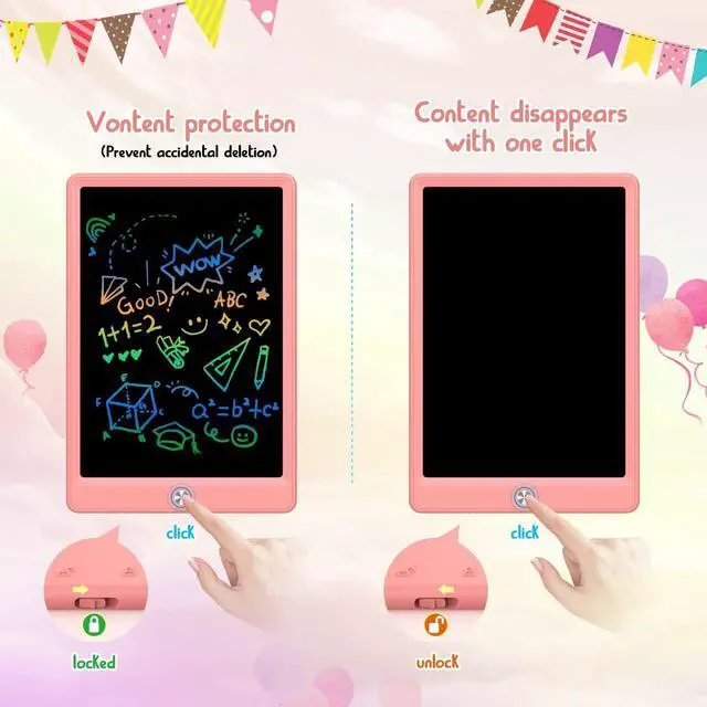Alt view image 6 of 7 - LCD Writing Tablet Doodle Board, Colorful Drawing Pad, Electronic Drawing Tablet, Drawing Pads,Travel Gifts for Kids Ages 3 4 5 6 7 8 Year Old Girls Boys (10.5 inch, Pink&Pink)
