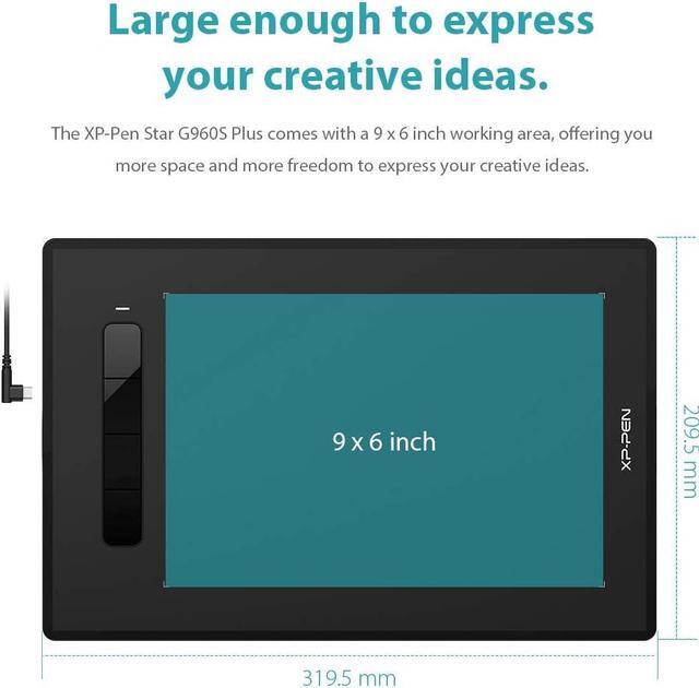 Alt view image 2 of 7 - XPPen Star G960S Plus Graphic Tablets Drawing Pen Tablets 9x6 inch with Battery-Free Tilt Support PH2 Stylus Digital Eraser (4 Shortcut Keys)
