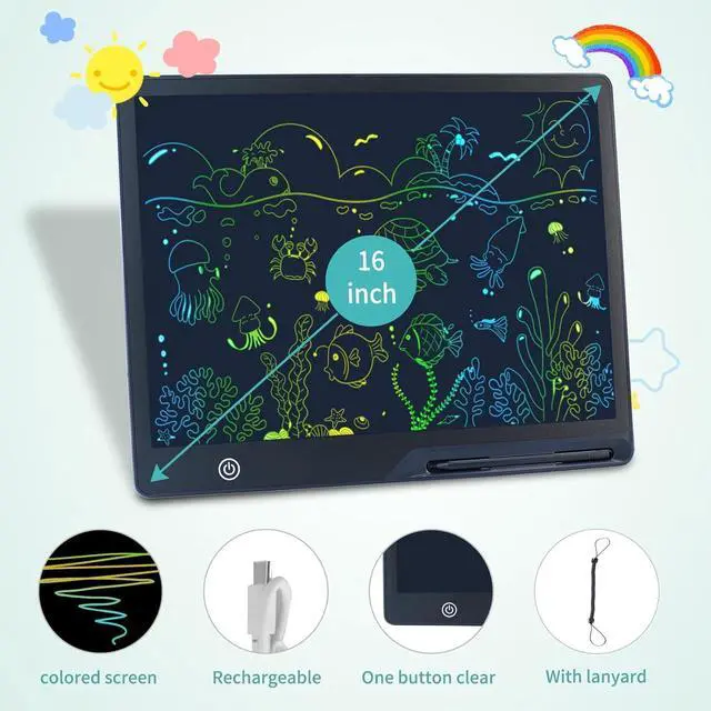 Alt view image 2 of 7 - 16 Inch Rechargeable LCD Drawing Tablet,Electronic Writing Tablet with Large Colorful Screen, Learning Gifts for 3-8 Year Old Boys and Girls(Ages 3+)